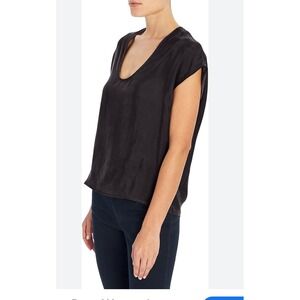 Three‎ Dots Women's Black Gauze V-Neck Short Sleeve Top Blouse XL